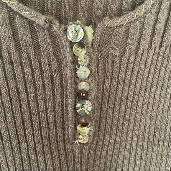 NWT Free People Sweater Brown Wool with Gold Shimmer Embellishment Size Large - Picture 5 of 13